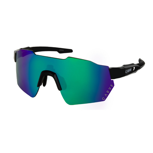 Carve LEVEL UP Performance Sunglasses - Matt Black Frame, Green Internal Lens with Green Purple Iridium Lens 