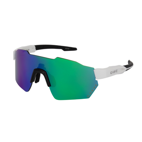 Carve LEVEL UP Performance Sunglasses - Matt White Green Frame, Blue Internal Lens with Green Iridium Lens 