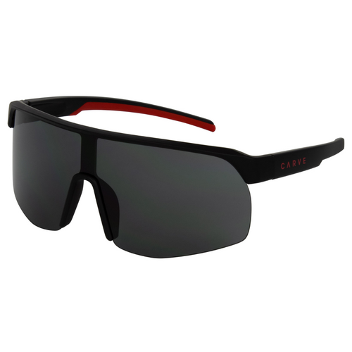 Carve VELOCITY Performance Sunglasses - Matt Black Frame with Red inner Temple Trims, Grey Lens