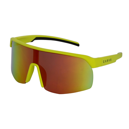 Carve VELOCITY Performance Sunglasses - Matt Fluro Yellow Frame Grey Red Iridium Lens