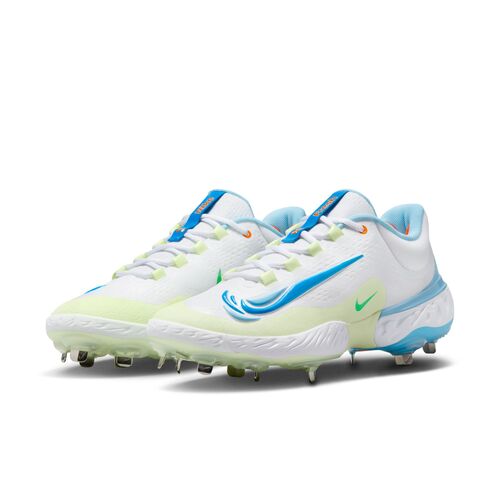 Nike Alpha Huarache Elite 4 Low Metal Cleats - White/Blue/Lime