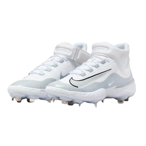 Nike Alpha Huarache Elite 4 MID Metal Cleats - White/Grey